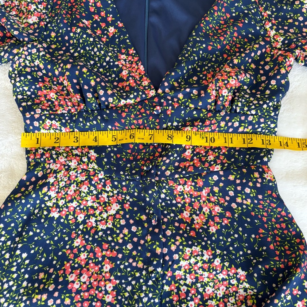 Lulus Austyn Navy Blue Floral Print Tie Sleeve Midi Dress • Size XS - Picture 4 of 14
